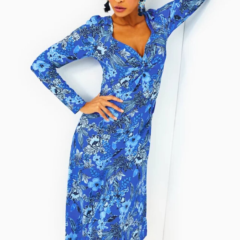 NWT Lilly Pulitzer Claudia Twist Front Midi Dress Alba Blue Cruising 4